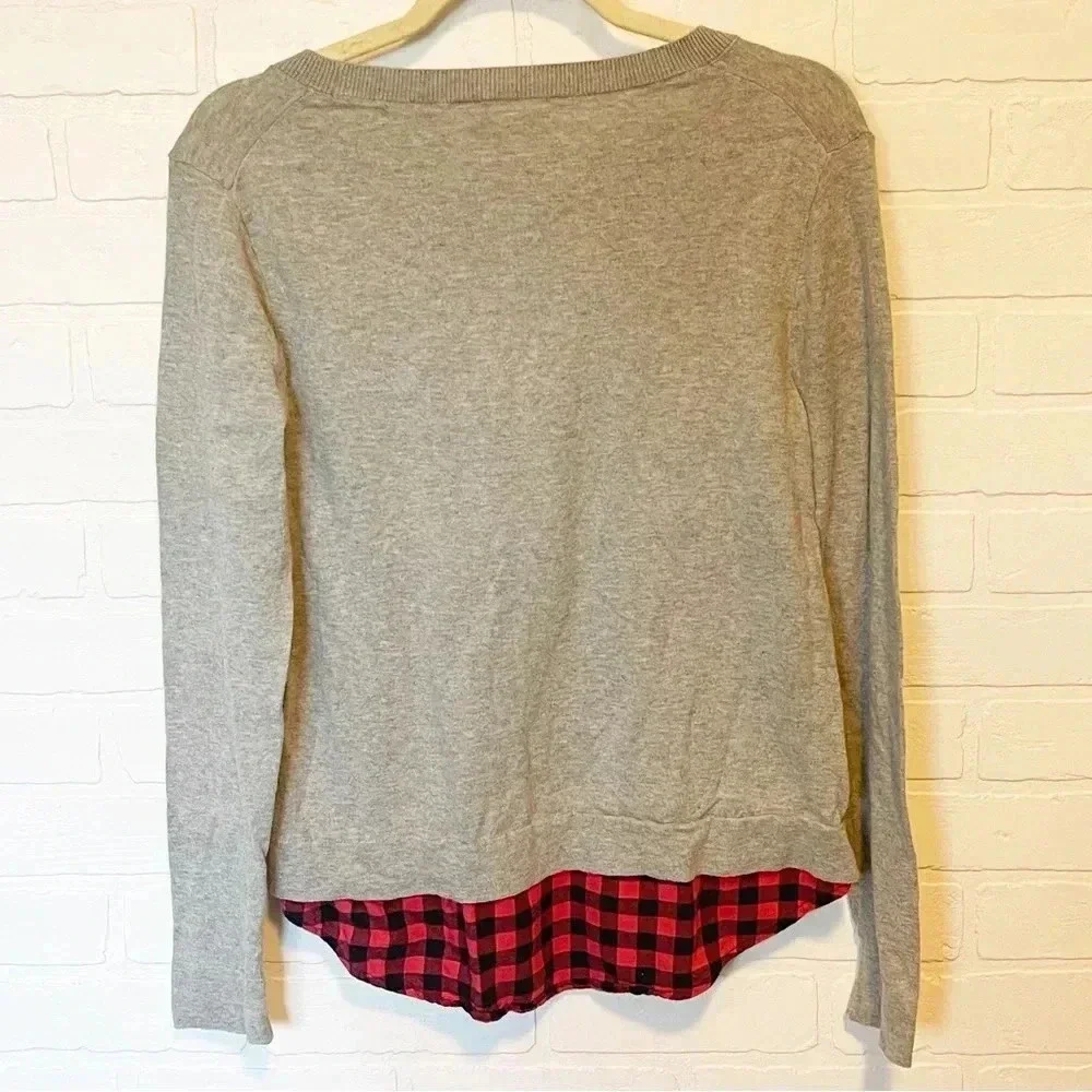 J.crew gray sweater Buffalo check underlay size small